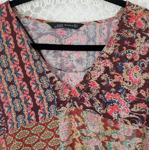 Zara Mixed Print Multi-Color Patchwork Longline Tunic Caftan coverup - Picture 8 of 10